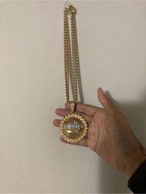 Men's Gold-Tone Round Last Supper Pendant Necklace with gold filled Cuban link